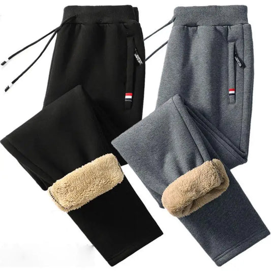 Winter Men's Cotton Tight Track Pants Fleece-Lined Thick Lambskin Knitted Sweatpants Casual Pants Men's Factory Direct Supply