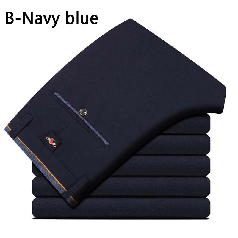 Men's Summer Fashion Business Casual Long Pants Suit Pants Male Elastic Straight Formal Trousers Plus Big Size 28-40