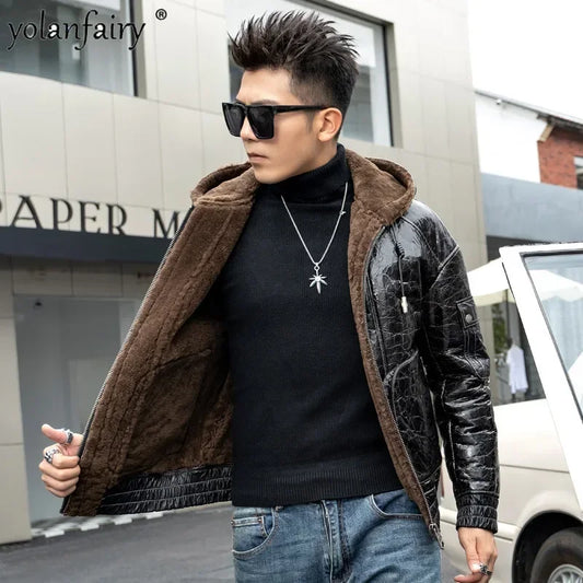 Winter Fur Clothing Male Original Natural Leather and Fur Integrated Tops Men's Fur Coats Men Real Lamb Fur Mens Fur Jacket Coat